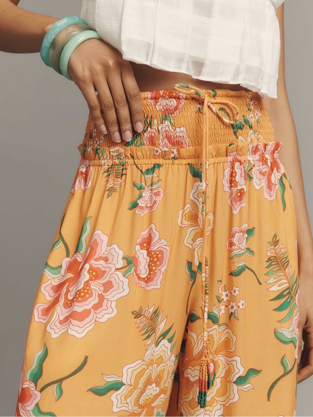FARM RIO X ANTHROPOLOGIE SMOCKED FLORAL WIDE-LEG PANTS medium xlg - Picture 4 of 7